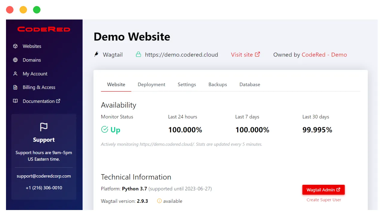 Image of codered.cloud dashboard